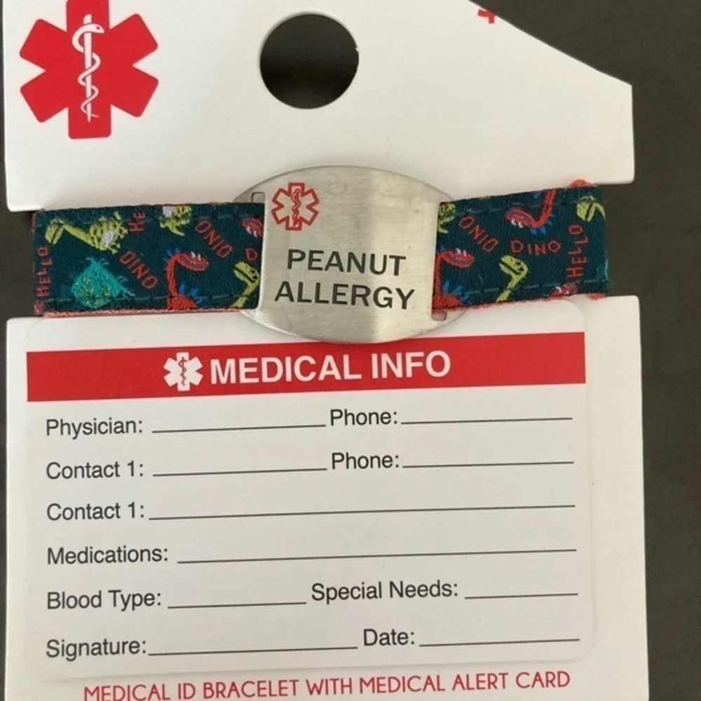 Peanut Allergy medic alert Jewelry Accessory with Medical Alert adjustable